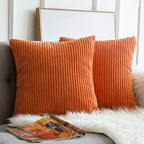 MIULEE Set of 2 Orange Corduroy Throw Pillow Covers