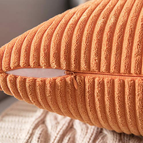 MIULEE Set of 2 Orange Corduroy Throw Pillow Covers