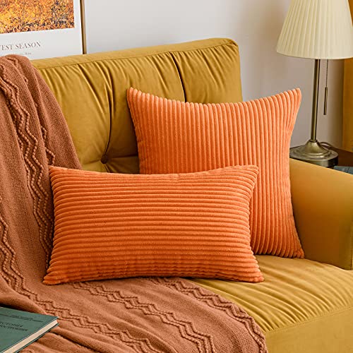 MIULEE Set of 2 Orange Corduroy Throw Pillow Covers