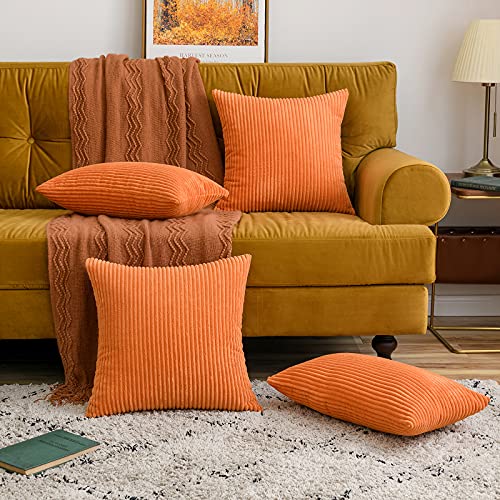 MIULEE Set of 2 Orange Corduroy Throw Pillow Covers