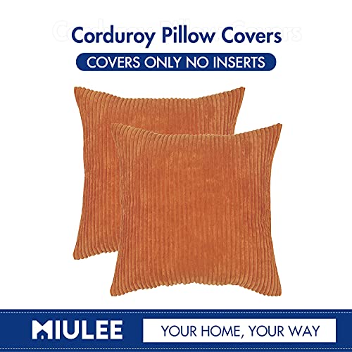 MIULEE Set of 2 Orange Corduroy Throw Pillow Covers