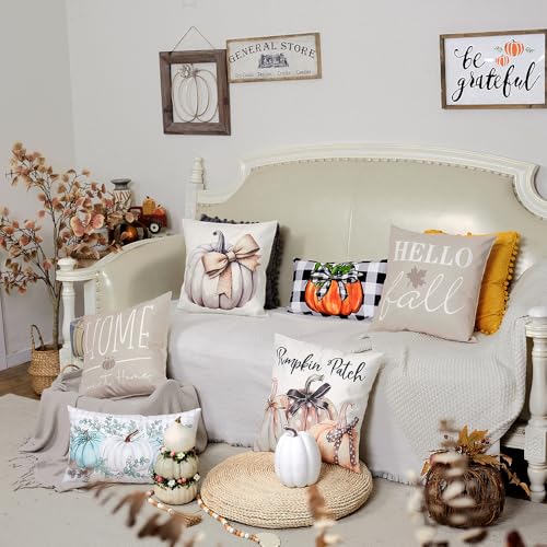 Hello Fall Pumpkin Patch Throw Pillow Covers Set