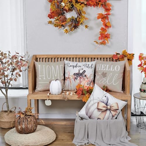 Hello Fall Pumpkin Patch Throw Pillow Covers Set