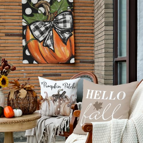 Hello Fall Pumpkin Patch Throw Pillow Covers Set