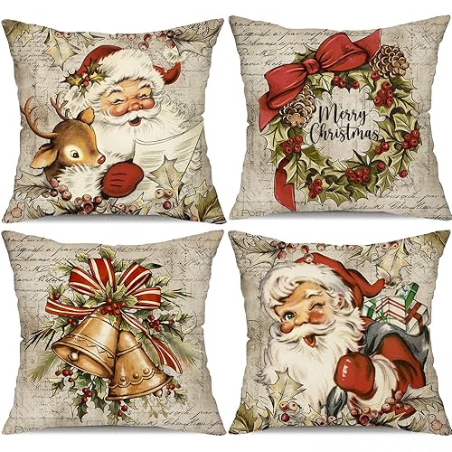 Vintage Christmas Pillow Covers Set of 4 - 18x18