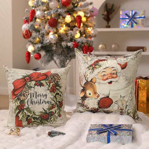 Vintage Christmas Pillow Covers Set of 4 - 18x18