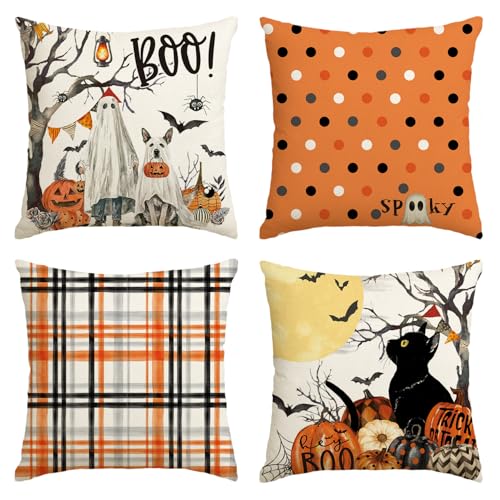 Halloween Spooky Throw Pillow Covers Set of 4