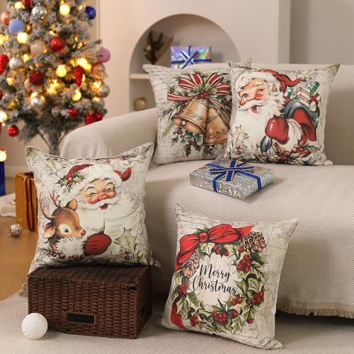 Vintage Christmas Pillow Covers Set of 4 - 18x18