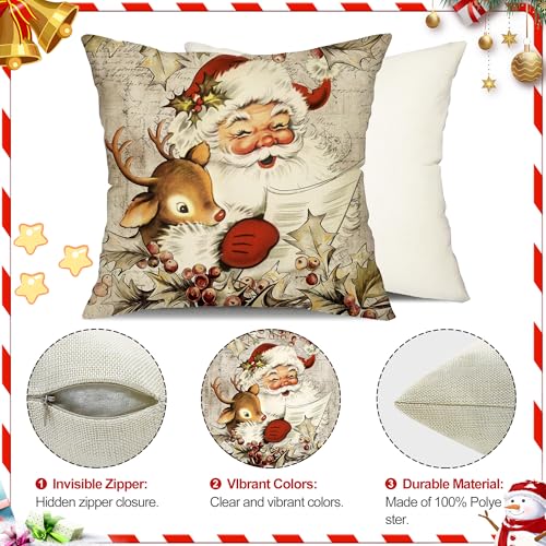 Vintage Christmas Pillow Covers Set of 4 - 18x18