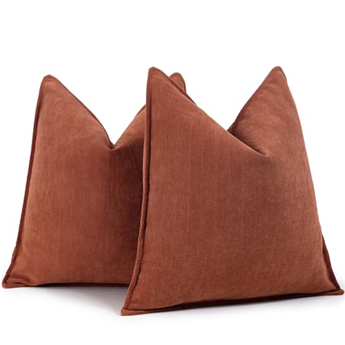 Elegant Rust Chenille Pillow Covers - Set of 2