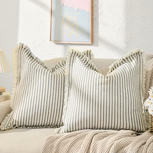 Striped Fringe Throw Pillow Covers - Set of 2