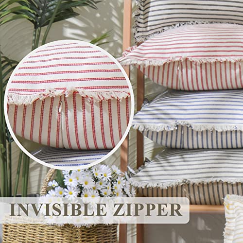 Striped Fringe Throw Pillow Covers - Set of 2