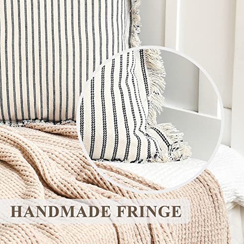 Striped Fringe Throw Pillow Covers - Set of 2