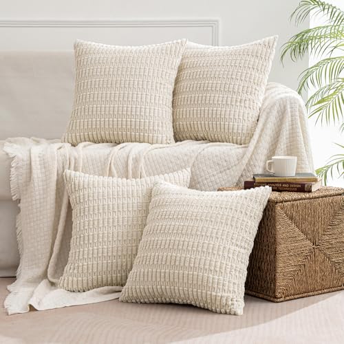 Pack of 4 Cream Corduroy Throw Pillow Covers