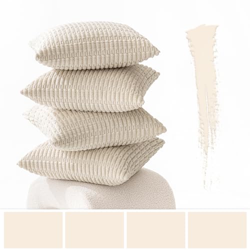 Pack of 4 Cream Corduroy Throw Pillow Covers