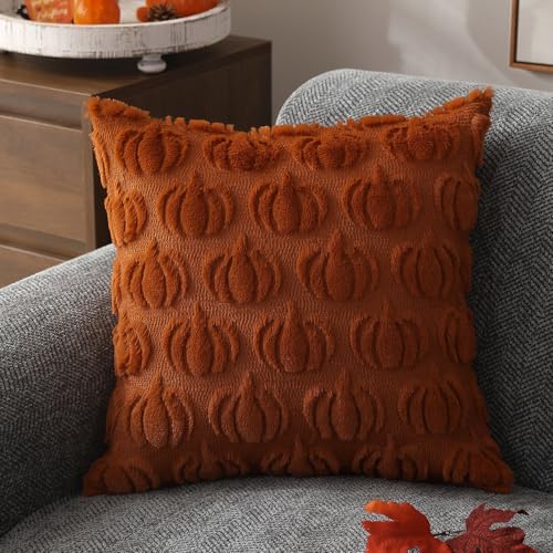 Autumn Pumpkin Faux Fur Cushion Covers - Set of 2