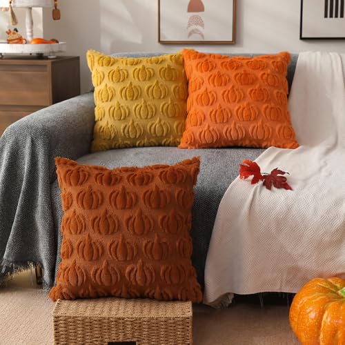 Autumn Pumpkin Faux Fur Cushion Covers - Set of 2