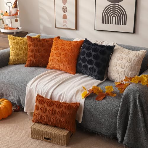 Autumn Pumpkin Faux Fur Cushion Covers - Set of 2