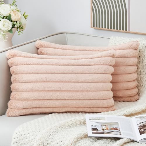 Beige Faux Fur Decorative Cushion Covers - 2 Pack