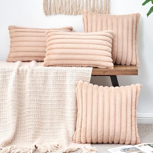 Beige Faux Fur Decorative Cushion Covers - 2 Pack