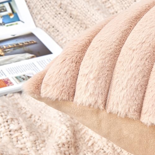 Beige Faux Fur Decorative Cushion Covers - 2 Pack