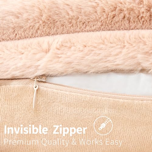 Beige Faux Fur Decorative Cushion Covers - 2 Pack