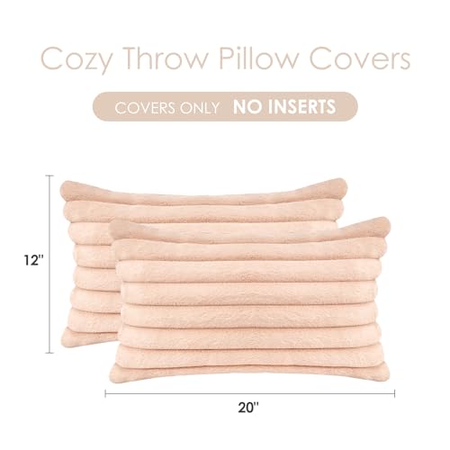 Beige Faux Fur Decorative Cushion Covers - 2 Pack