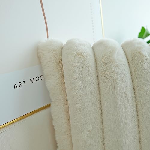 Set of 2 Beige Plush Decorative Pillow Covers