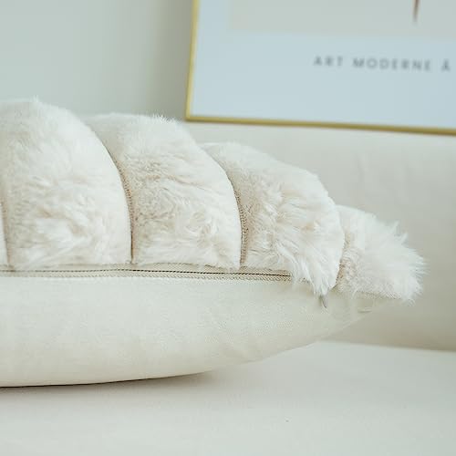 Set of 2 Beige Plush Decorative Pillow Covers