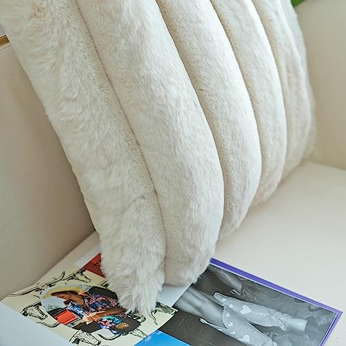 Set of 2 Beige Plush Decorative Pillow Covers