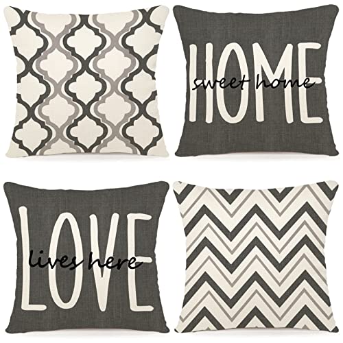 Farmhouse Rustic Linen Pillow Covers Set of 4