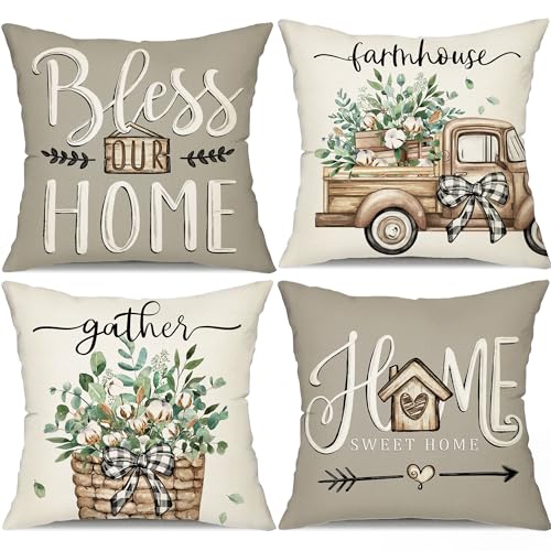 Eucalyptus Leaves Farmhouse Pillow Covers Set of 4
