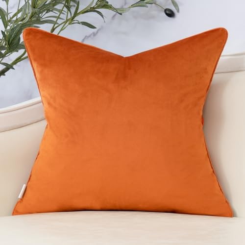 Burnt Orange Floral Velvet Throw Pillow Cover