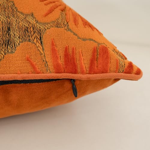 Burnt Orange Floral Velvet Throw Pillow Cover
