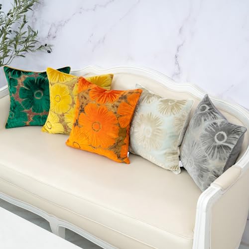 Burnt Orange Floral Velvet Throw Pillow Cover