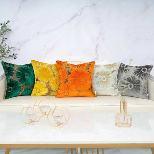 Burnt Orange Floral Velvet Throw Pillow Cover