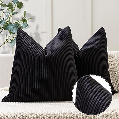 Velvet Black Striped Pillow Covers - Set of 2