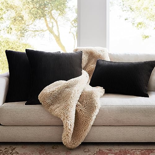 Velvet Black Striped Pillow Covers - Set of 2