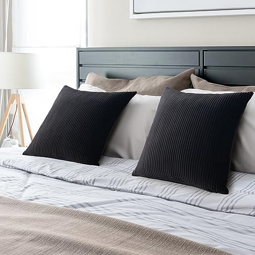 Velvet Black Striped Pillow Covers - Set of 2