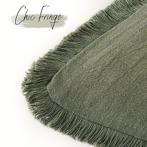 Set of 2 Olive Green Boho Fringe Pillow Covers