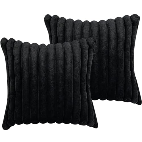 Set of 2 Black Faux Fur Throw Pillow Covers