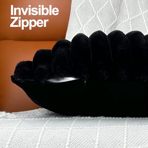 Set of 2 Black Faux Fur Throw Pillow Covers