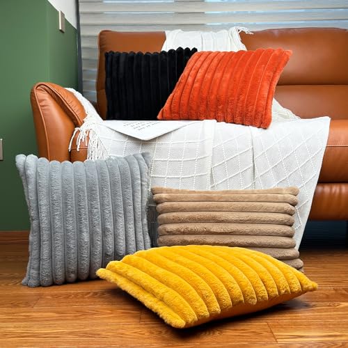 Set of 2 Black Faux Fur Throw Pillow Covers