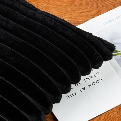 Set of 2 Black Faux Fur Throw Pillow Covers