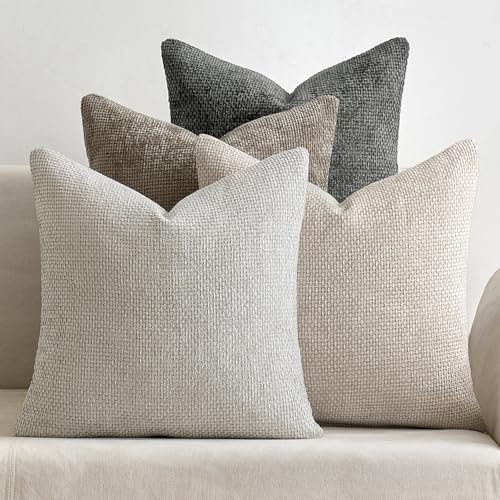 MIULEE Set of 4 Neutral Chenille Pillow Covers