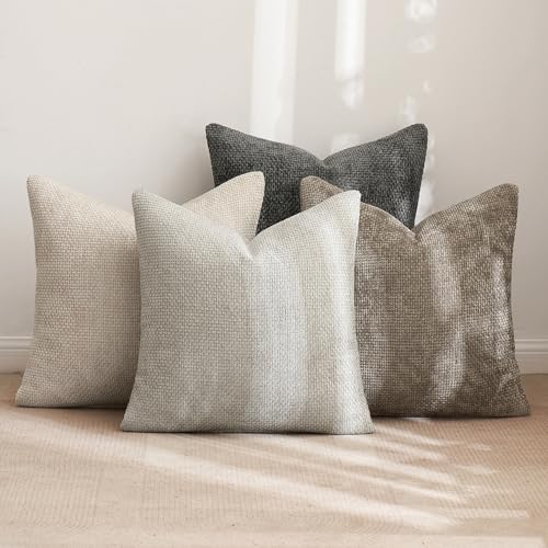 MIULEE Set of 4 Neutral Chenille Pillow Covers