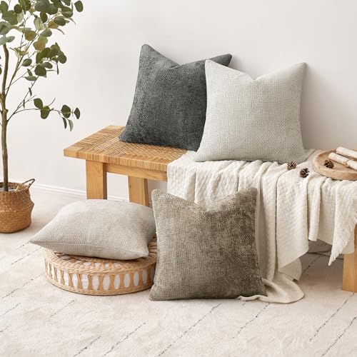 MIULEE Set of 4 Neutral Chenille Pillow Covers