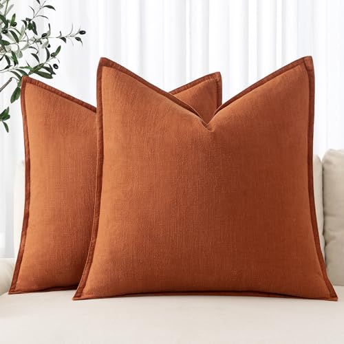 Rustic Soft Linen Throw Pillow Covers - 2 Pack