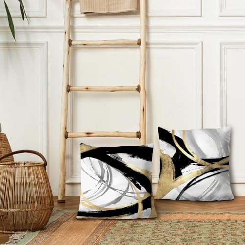 Abstract Black, White, and Gold Pillow Covers - 45.7 cm