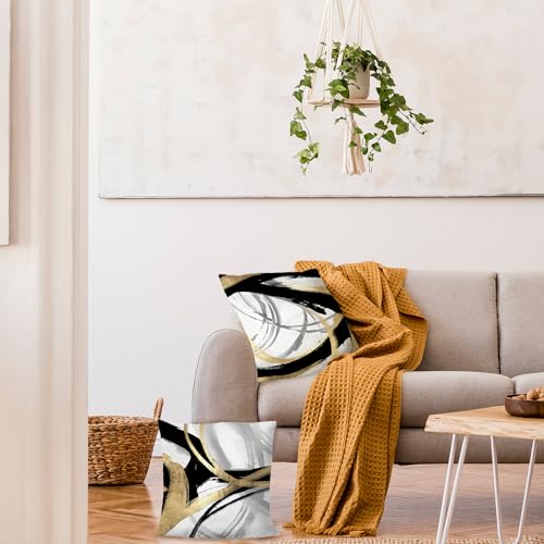 Abstract Black, White, and Gold Pillow Covers - 45.7 cm